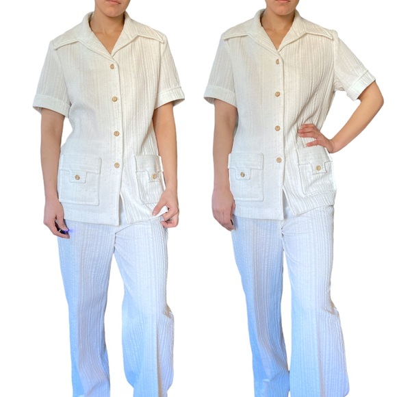 Vintage 70s Handmade Matching Coord Set Bell Bottom Leisure Suit, Size S/M - Picture 2 of 5